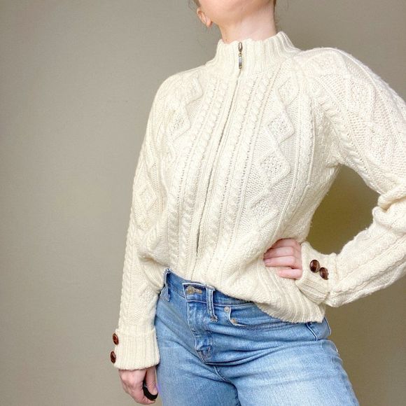inis crafts Sweaters - Inis Crafts Ireland 100% Merino Wool Zip Up Mock Neck Sweater Jacket Medium